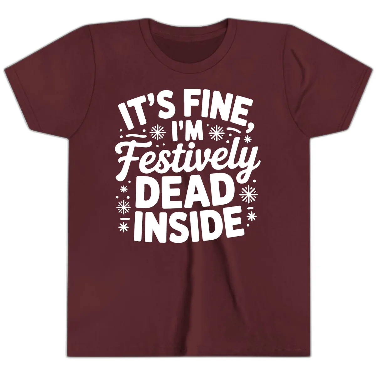 Festively Dead Inside Typography Youth T-Shirt in Maroon