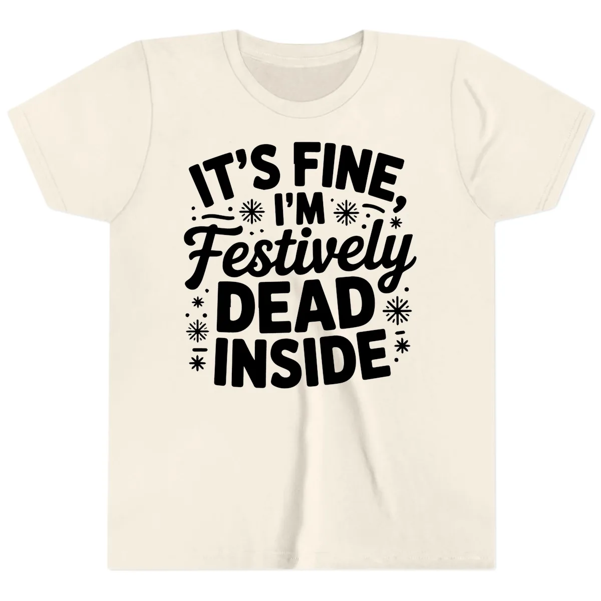 Festively Dead Inside Typography Youth T-Shirt in Natural