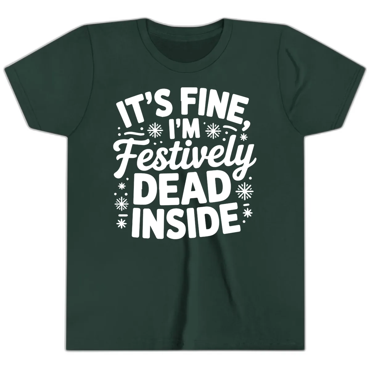 Festively Dead Inside Typography Youth T-Shirt in Forest