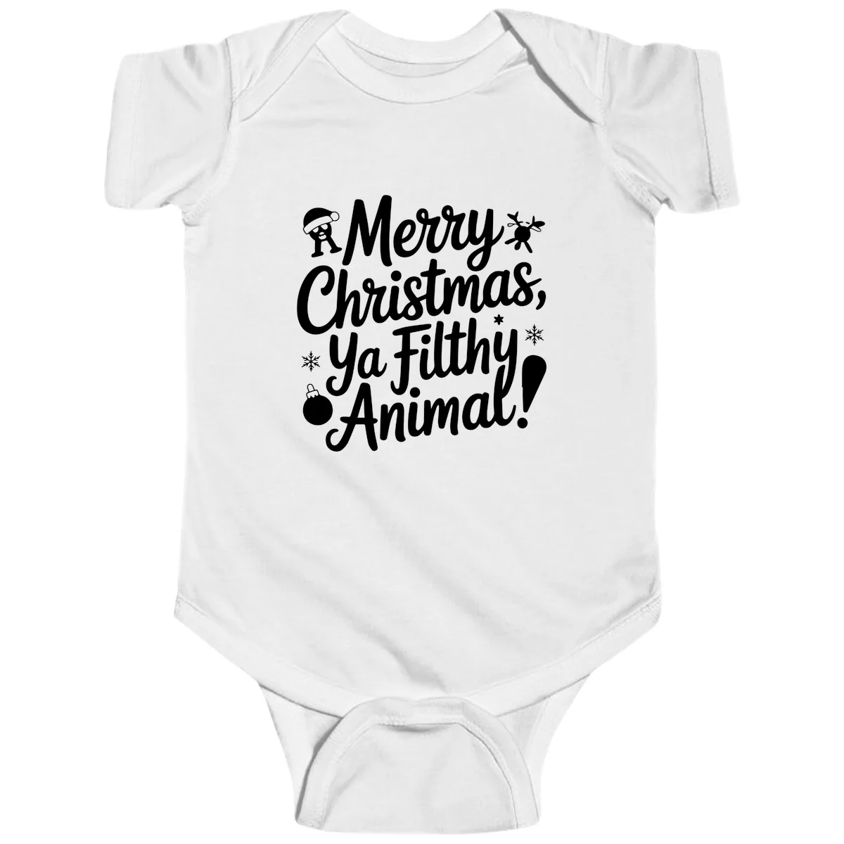 Merry Christmas Ya Filthy Animal Quote Baby Onesie in White