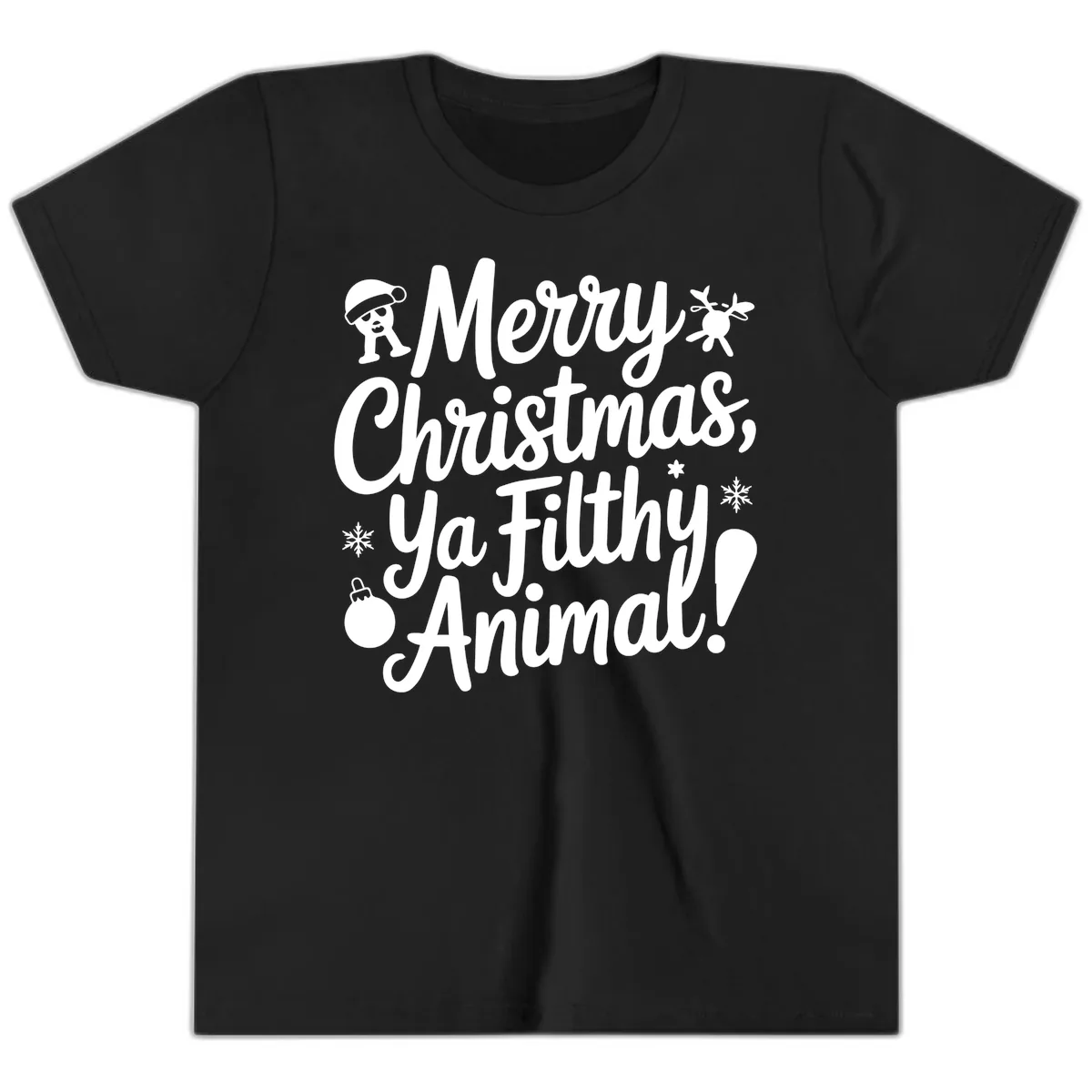 Merry Christmas Ya Filthy Animal Quote Youth T-Shirt in Black