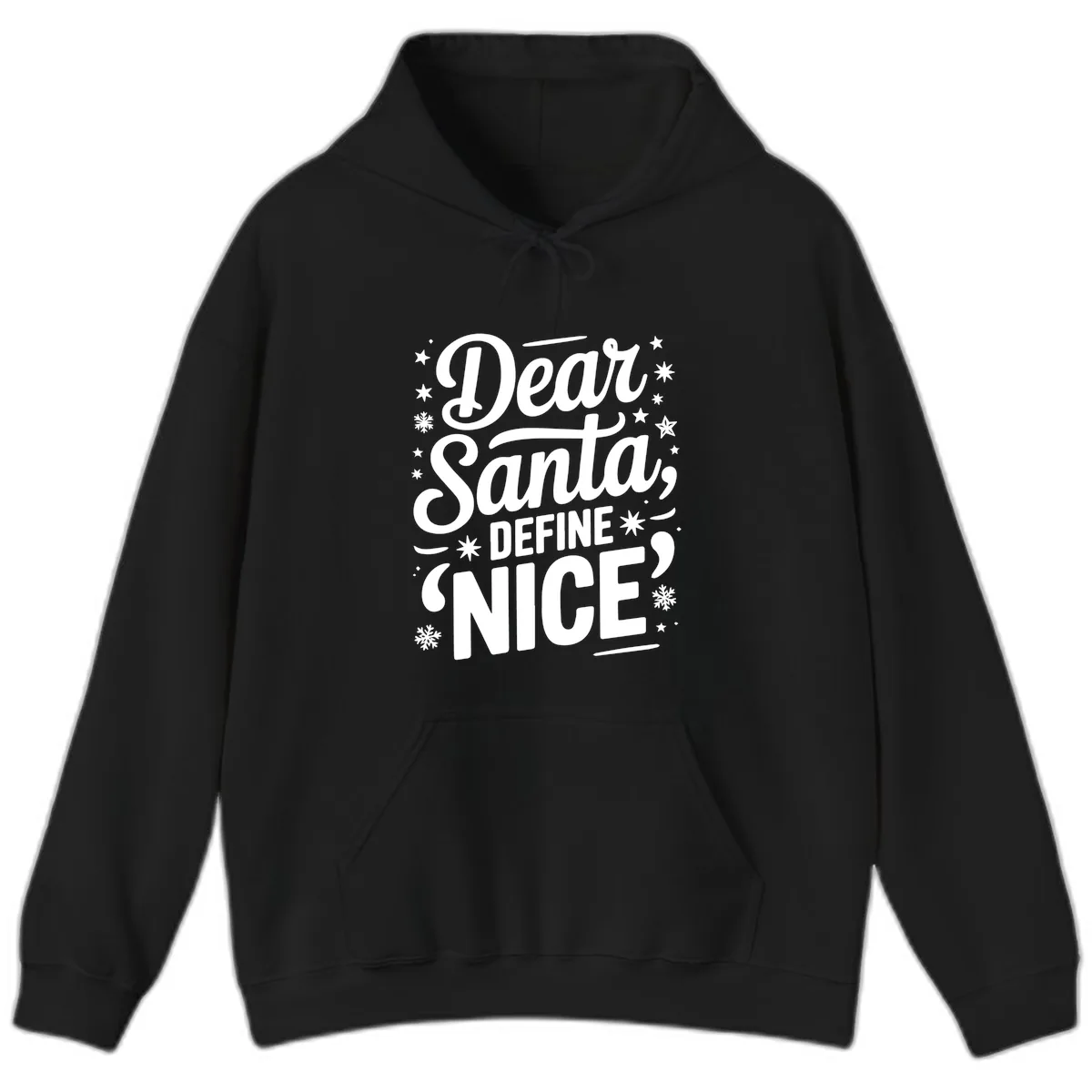 Dear Santa Define Nice Typography Hoodie in Black