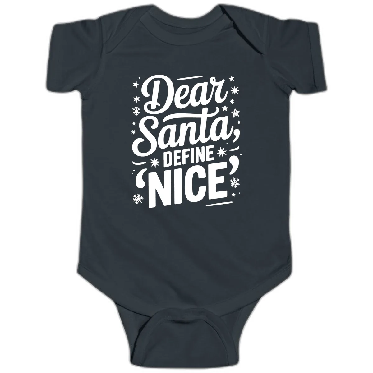 Dear Santa Define Nice Typography Baby Onesie in Black
