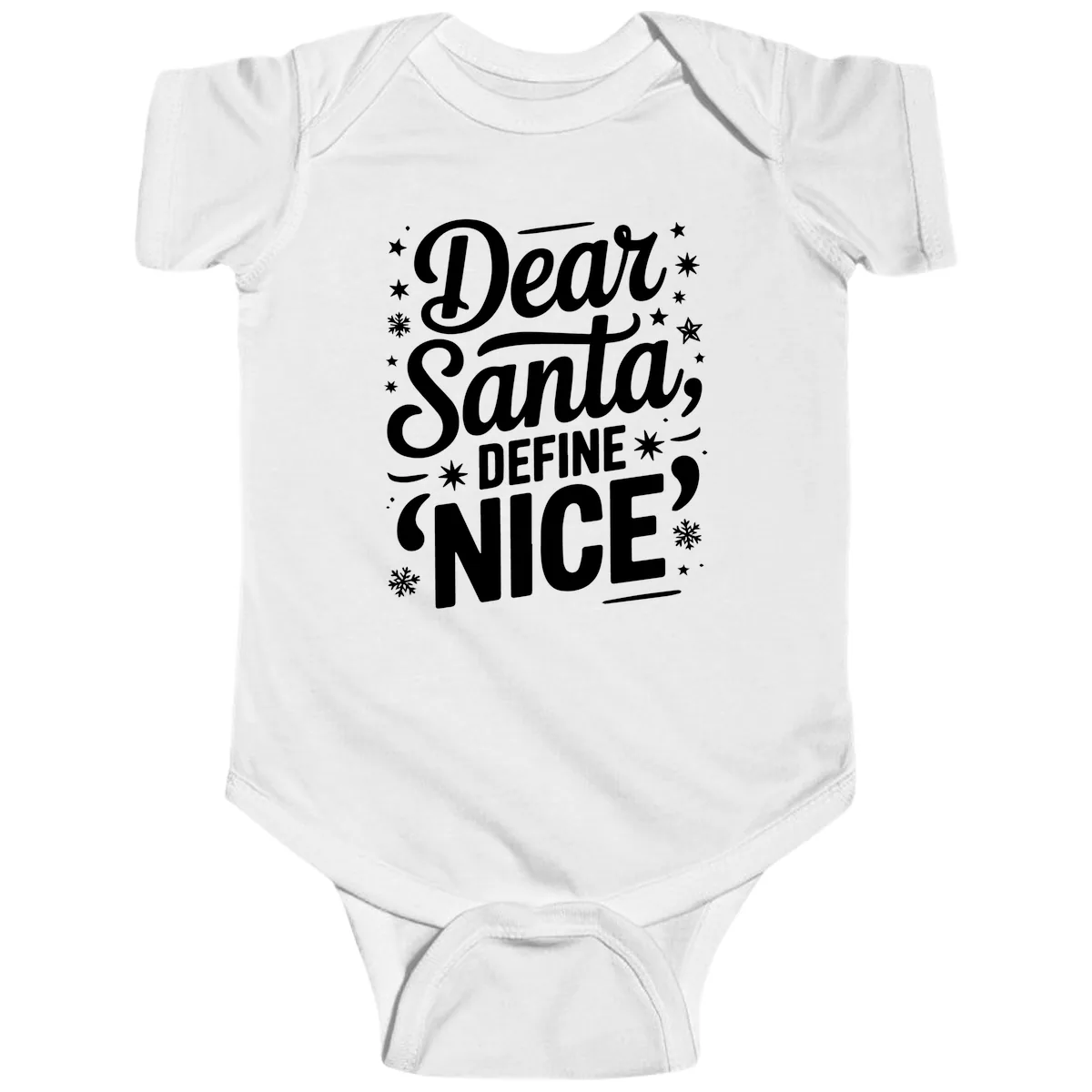 Dear Santa Define Nice Typography Baby Onesie in White