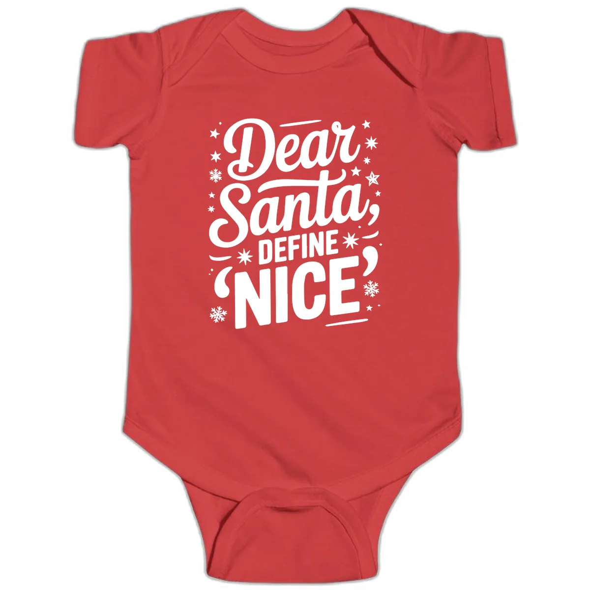 Dear Santa Define Nice Typography Baby Onesie in Red
