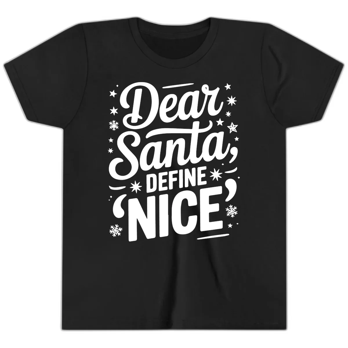 Dear Santa Define Nice Typography Youth T-Shirt in Black
