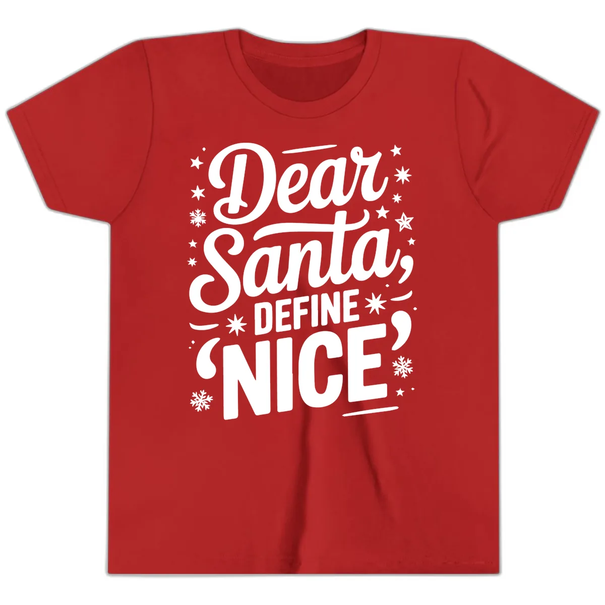 Dear Santa Define Nice Typography Youth T-Shirt in Red