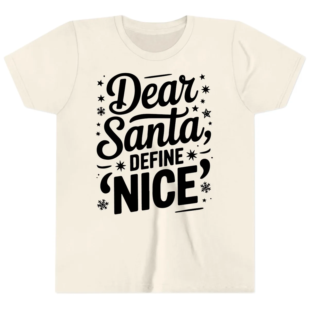 Dear Santa Define Nice Typography Youth T-Shirt in Natural
