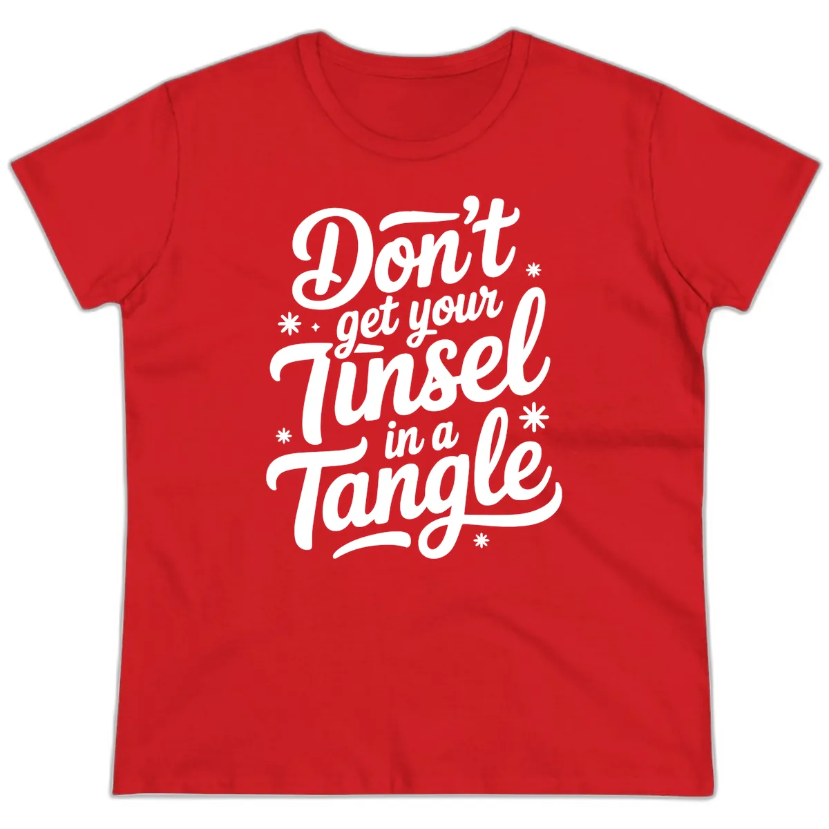 Don't Get Your Tinsel In A Tangle Ladies Tee in Red