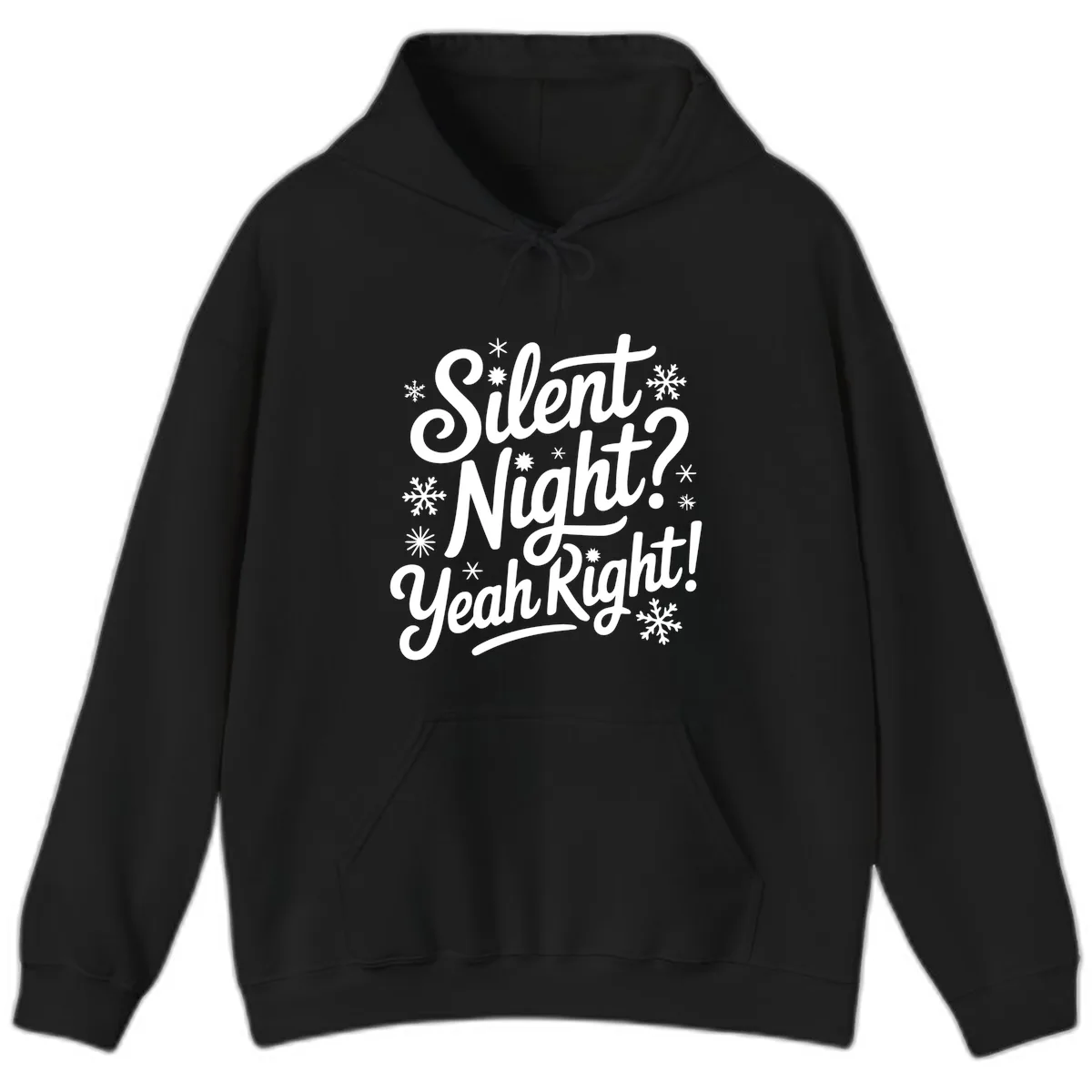 Silent Night Yeah Right Typography Hoodie in Black