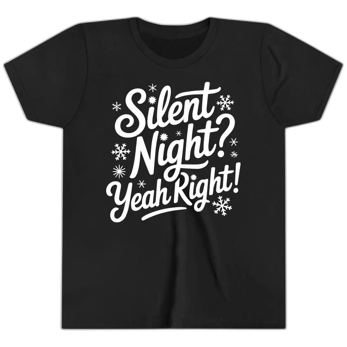 Silent Night Yeah Right Typography Youth T-Shirt in Black