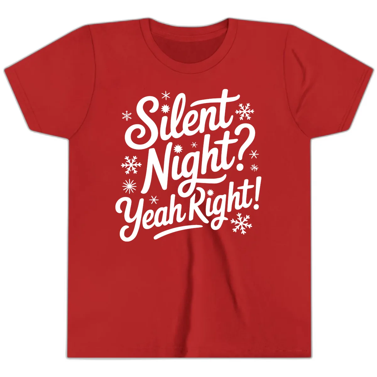 Silent Night Yeah Right Typography Youth T-Shirt in Red