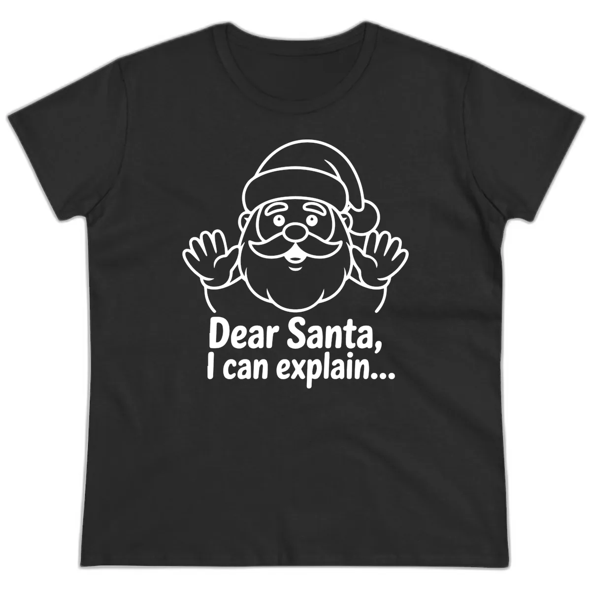 Dear Santa I Can Explain Christmas Design Ladies Tee in Black