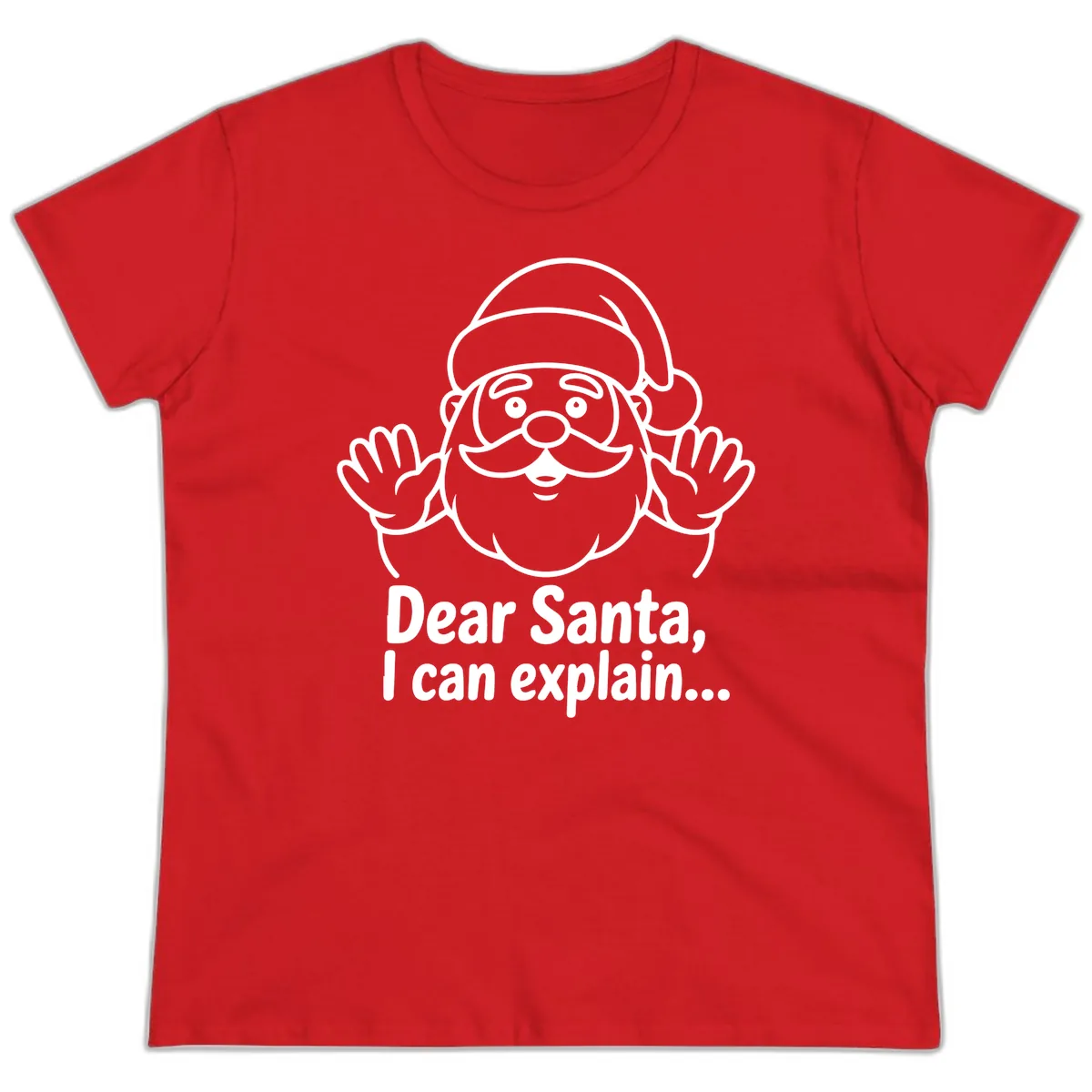Dear Santa I Can Explain Christmas Design Ladies Tee in Red