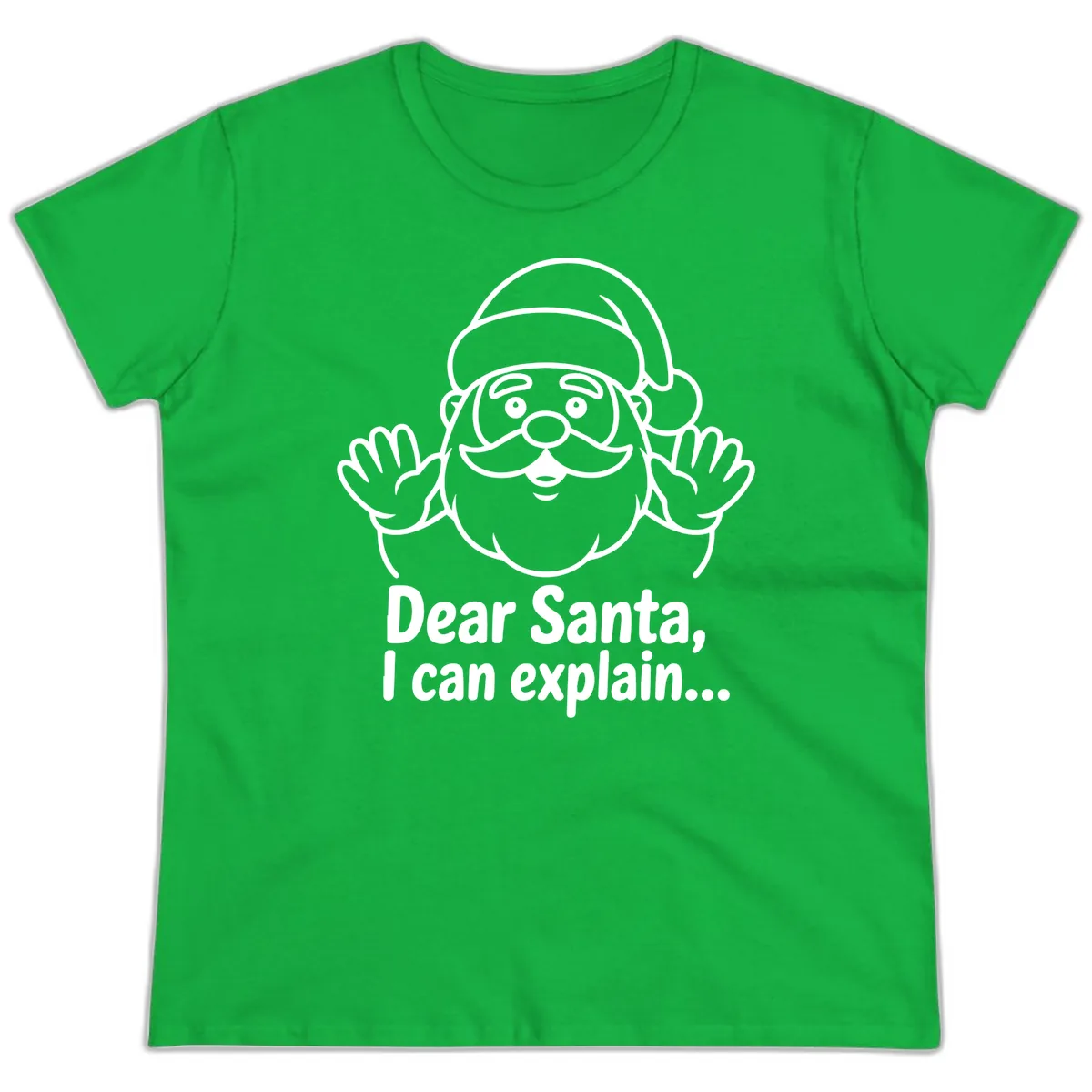 Dear Santa I Can Explain Christmas Design Ladies Tee in Irish Green