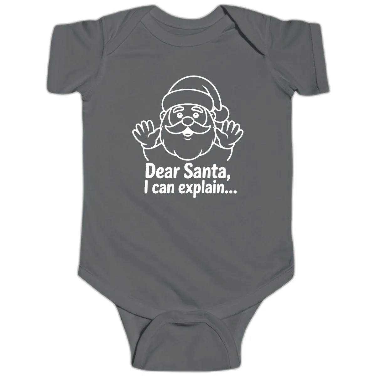 Dear Santa I Can Explain Christmas Design Baby Onesie in Charcoal