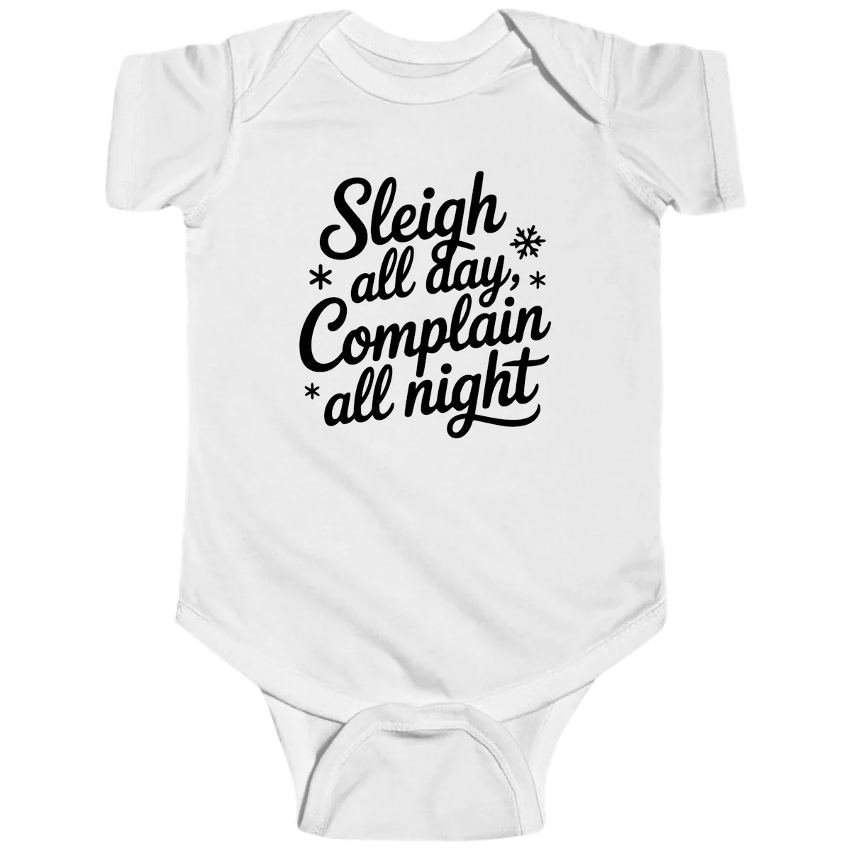 Sleigh All Day Complain All Night Baby Onesie in White