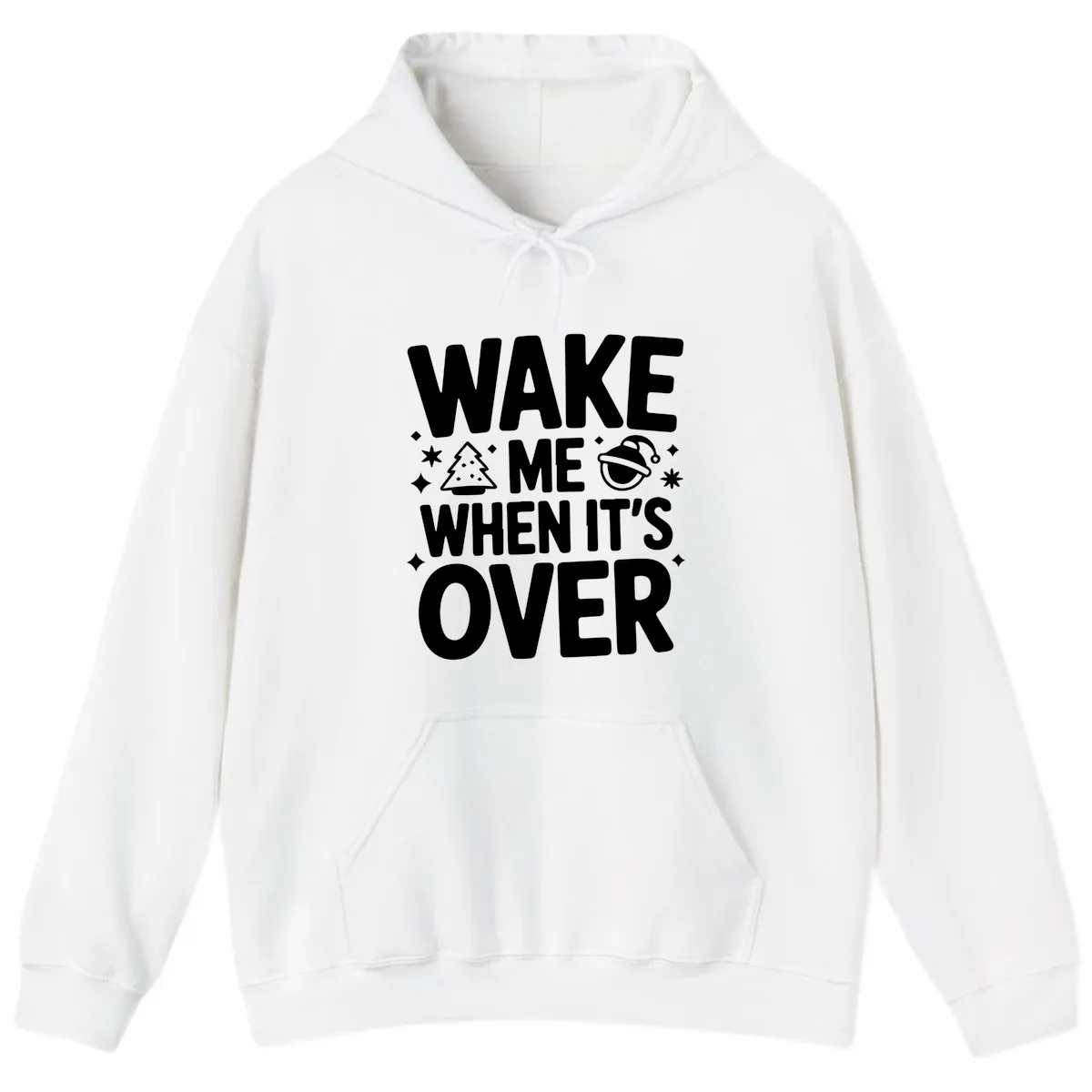 Wake Me When It's Over Christmas Design Hoodie in White