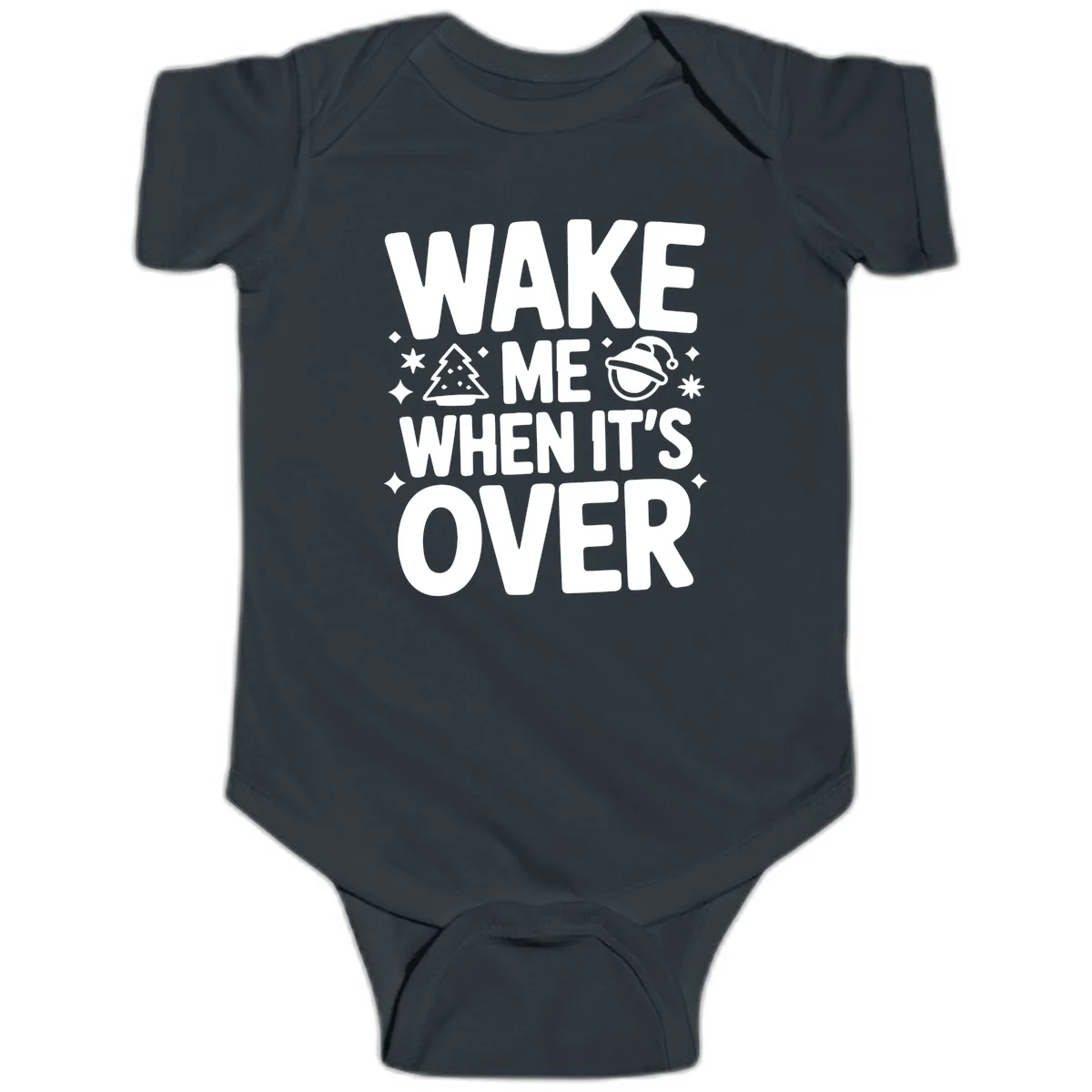 Wake Me When It's Over Christmas Design Baby Onesie in Black