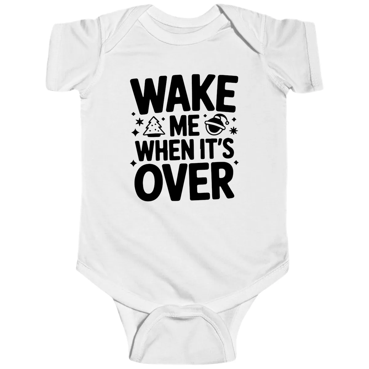 Wake Me When It's Over Christmas Design Baby Onesie in White