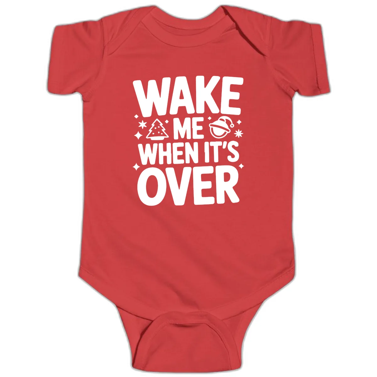 Wake Me When It's Over Christmas Design Baby Onesie in Red
