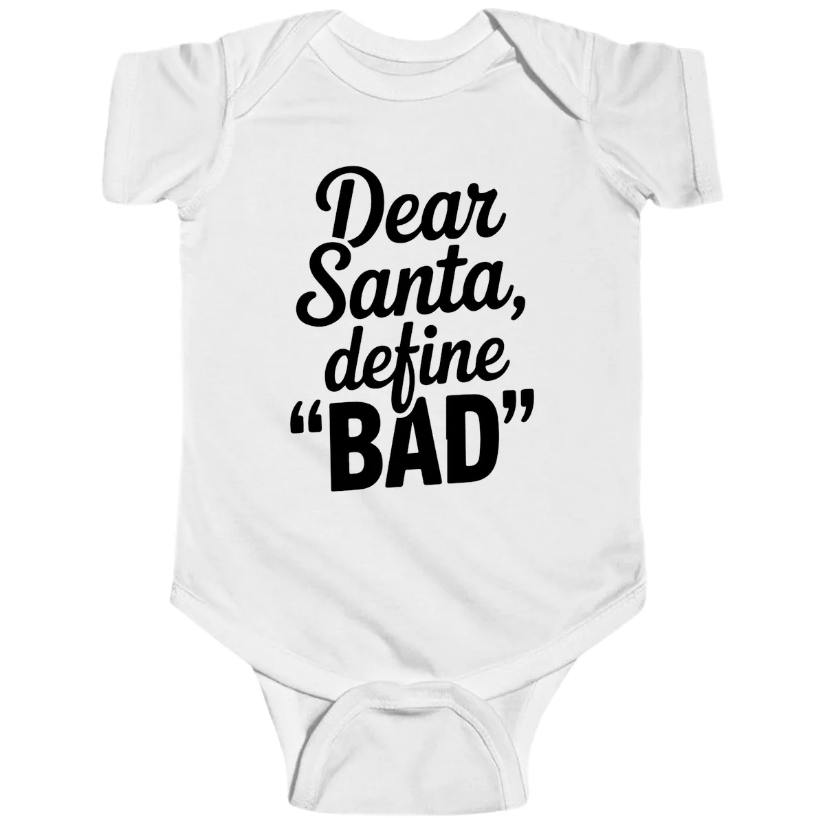 Dear Santa Define Bad Typography Baby Onesie in White