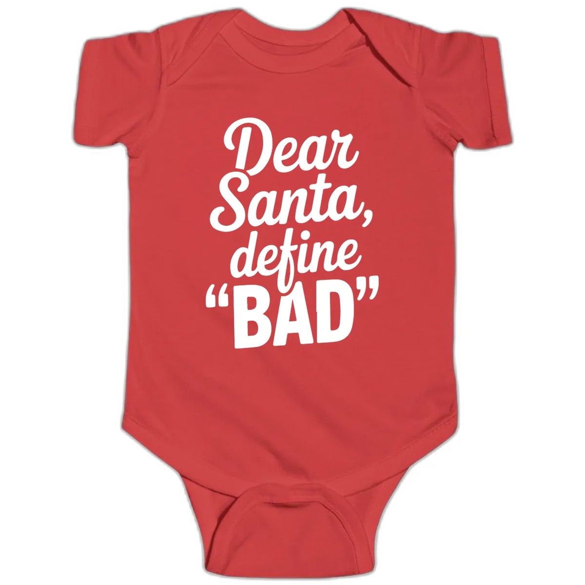 Dear Santa Define Bad Typography Baby Onesie in Red