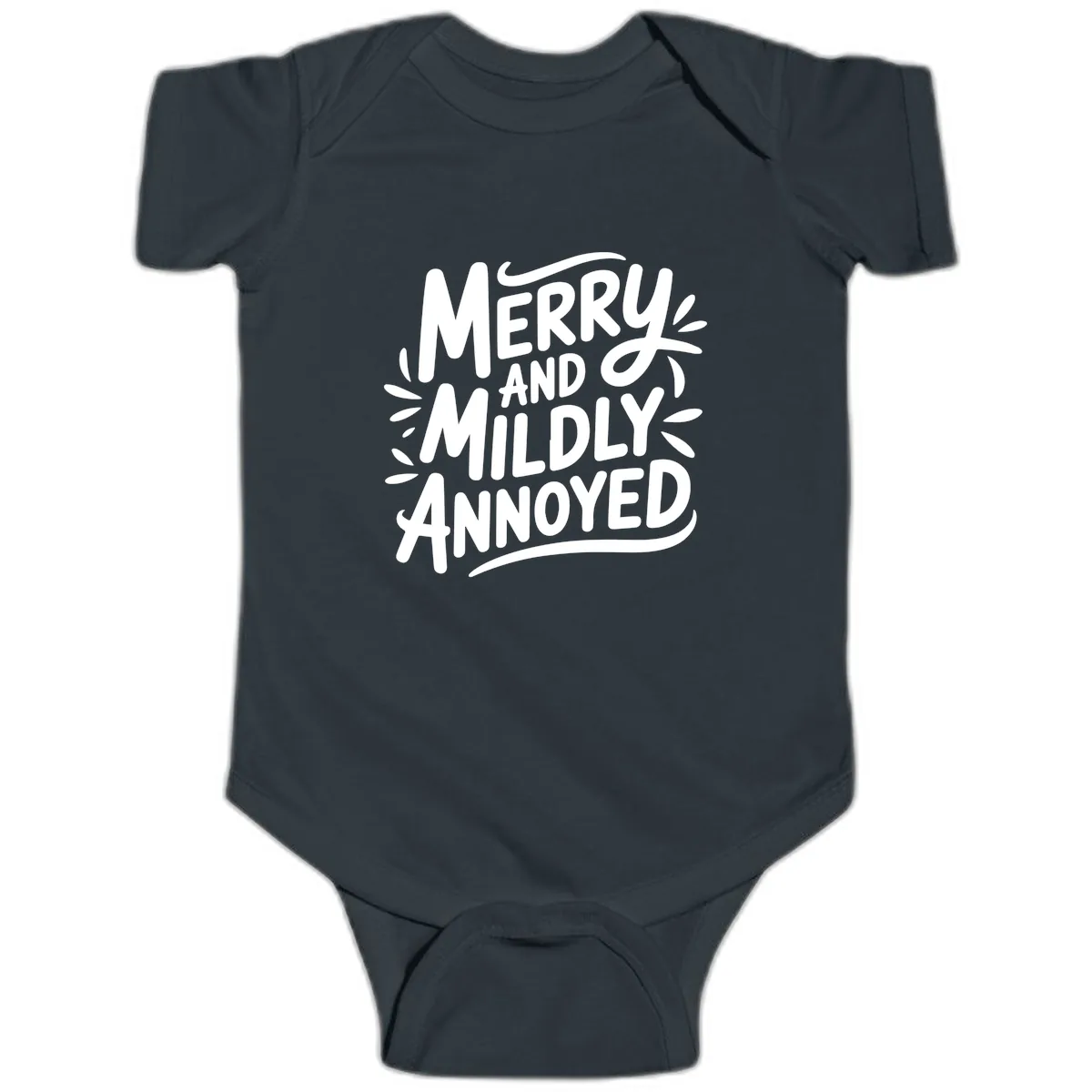 Merry And Mildly Annoyed Typography Baby Onesie in Black