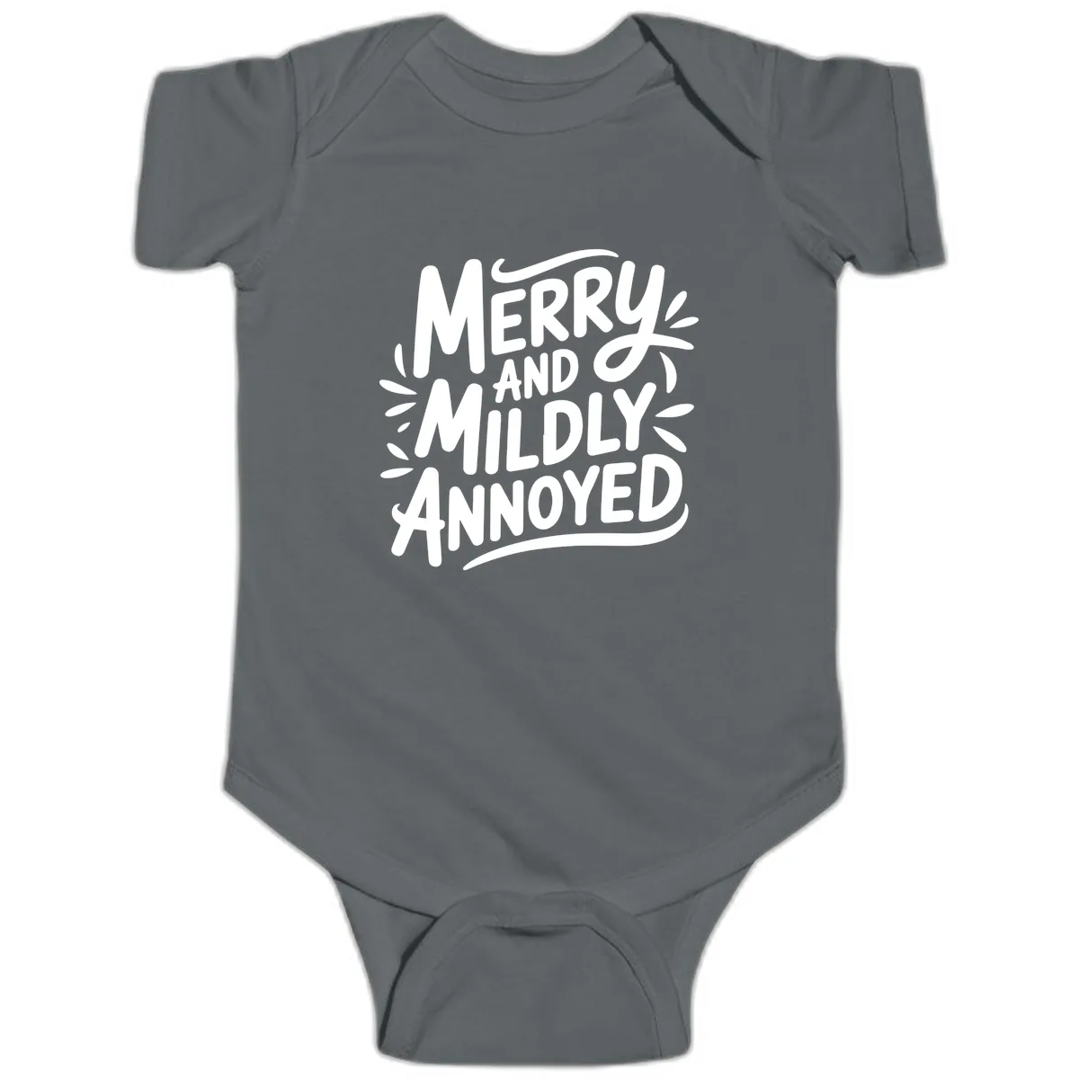 Merry And Mildly Annoyed Typography Baby Onesie in Charcoal