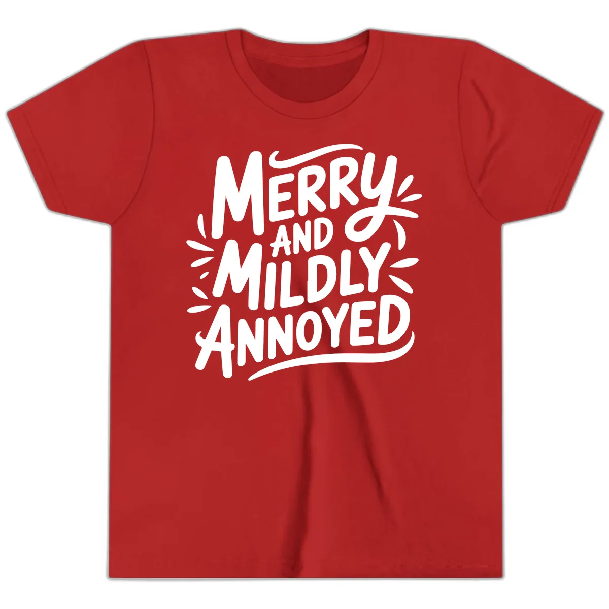 Merry And Mildly Annoyed Typography Youth T-Shirt in Red