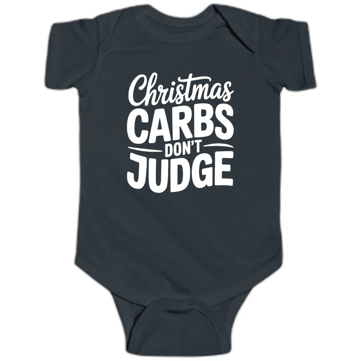 Christmas Carbs Don't Judge Typography Baby Onesie in Black