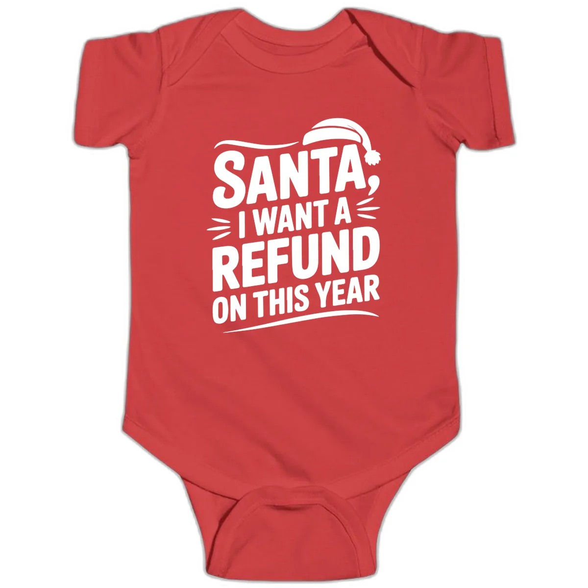 Santa I Want A Refund Christmas Design Baby Onesie in Red