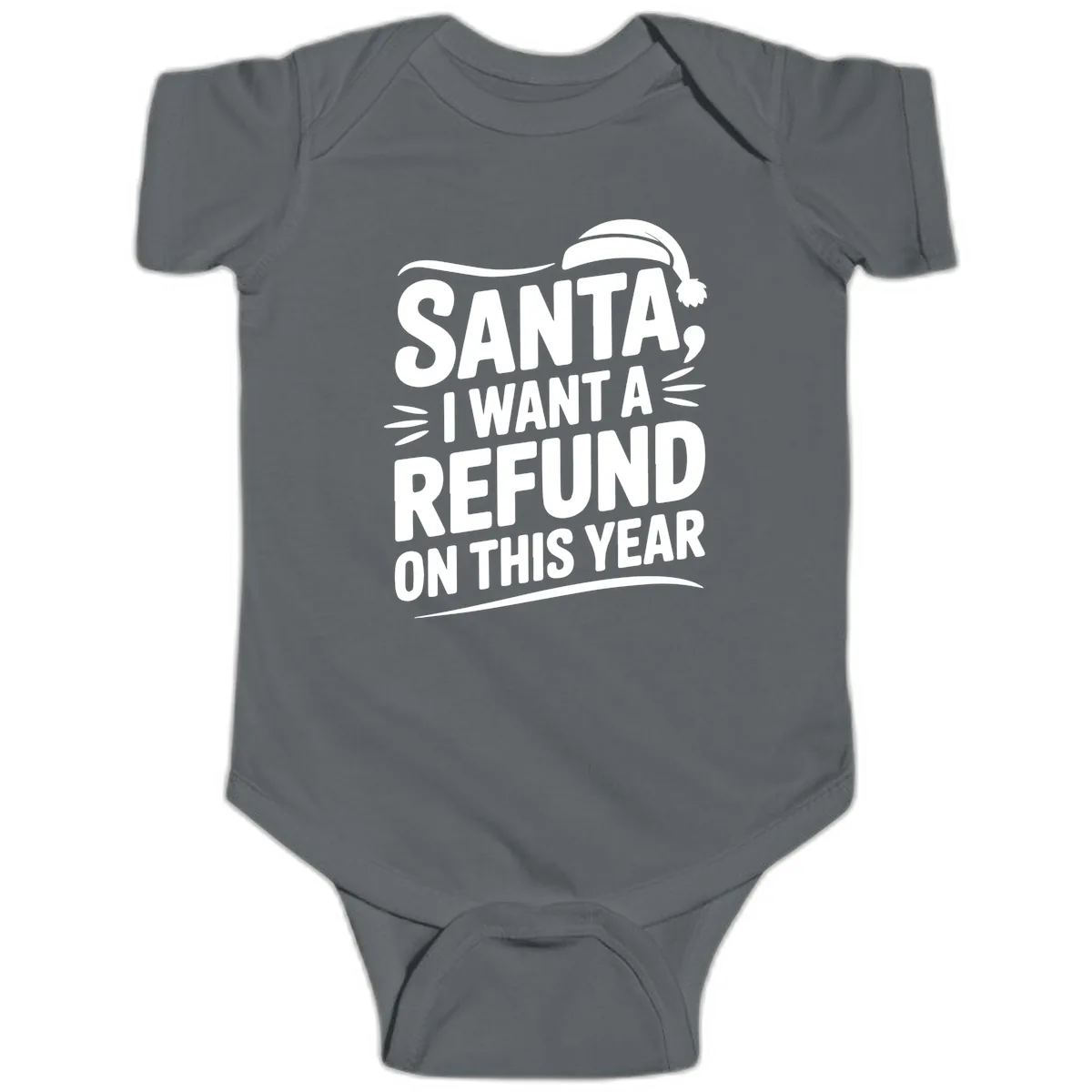 Santa I Want A Refund Christmas Design Baby Onesie in Charcoal