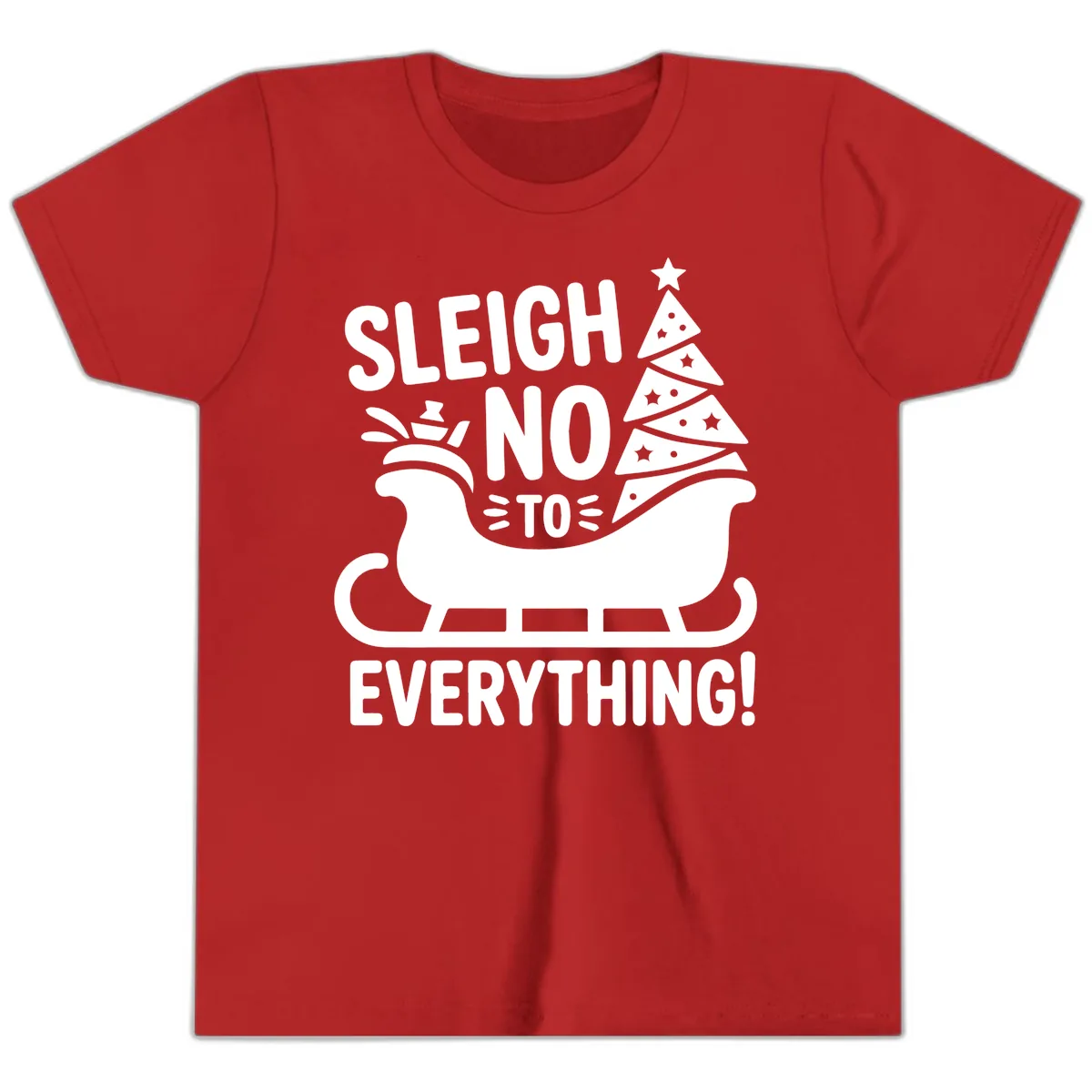 Sleigh No To Everything Graphic Youth T-Shirt in Red