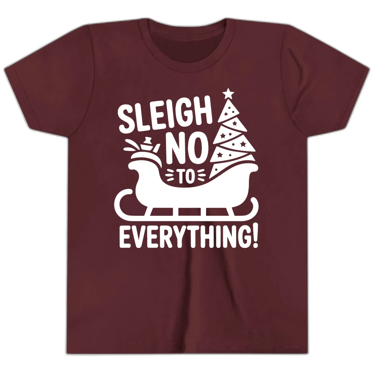 Sleigh No To Everything Graphic Youth T-Shirt in Maroon