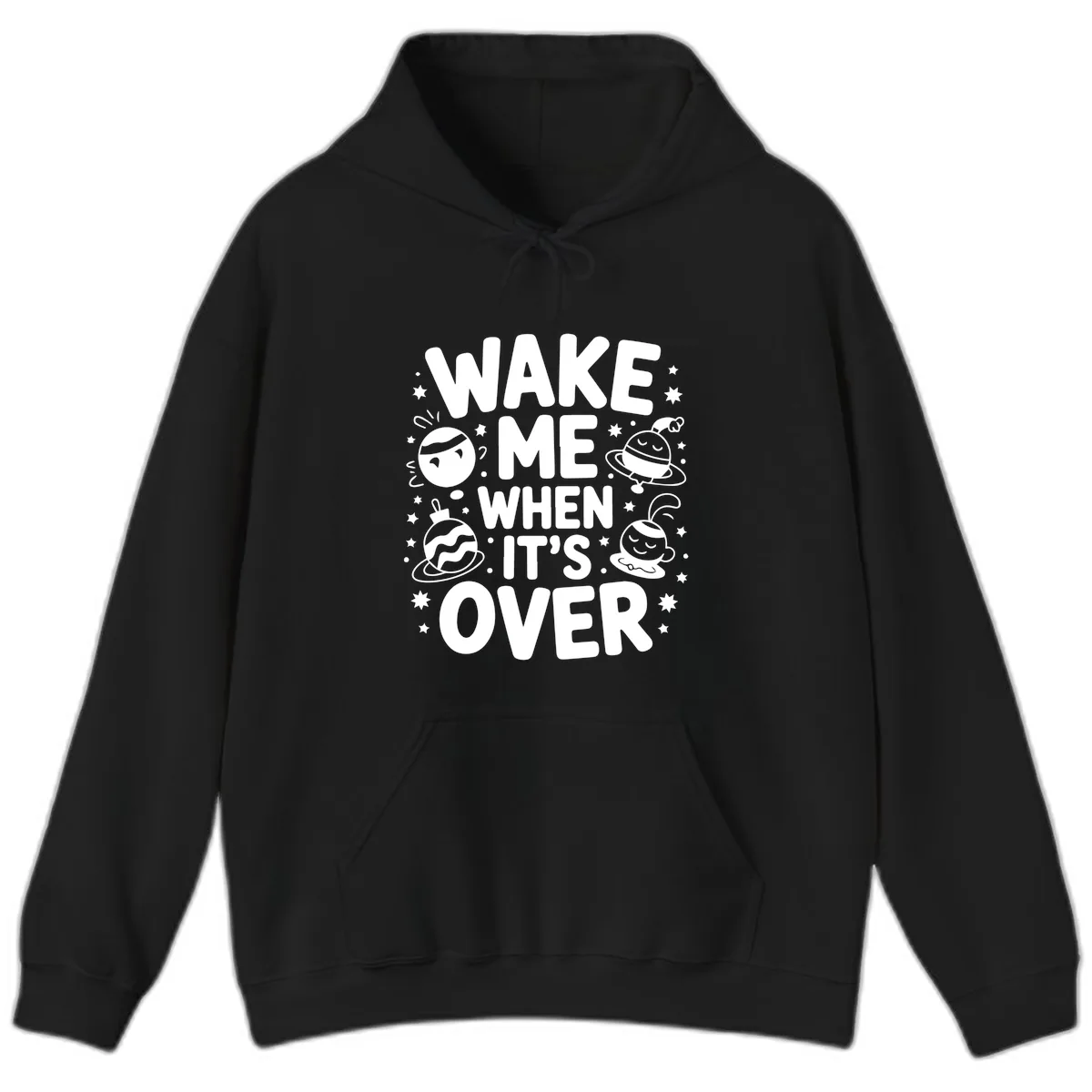 Wake Me When It's Over Christmas Graphic Hoodie in Black