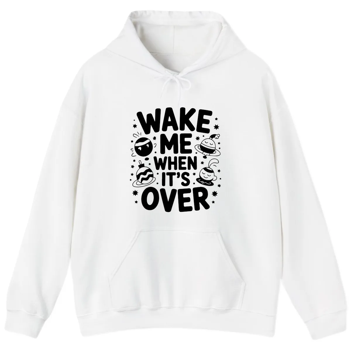 Wake Me When It's Over Christmas Graphic Hoodie in White