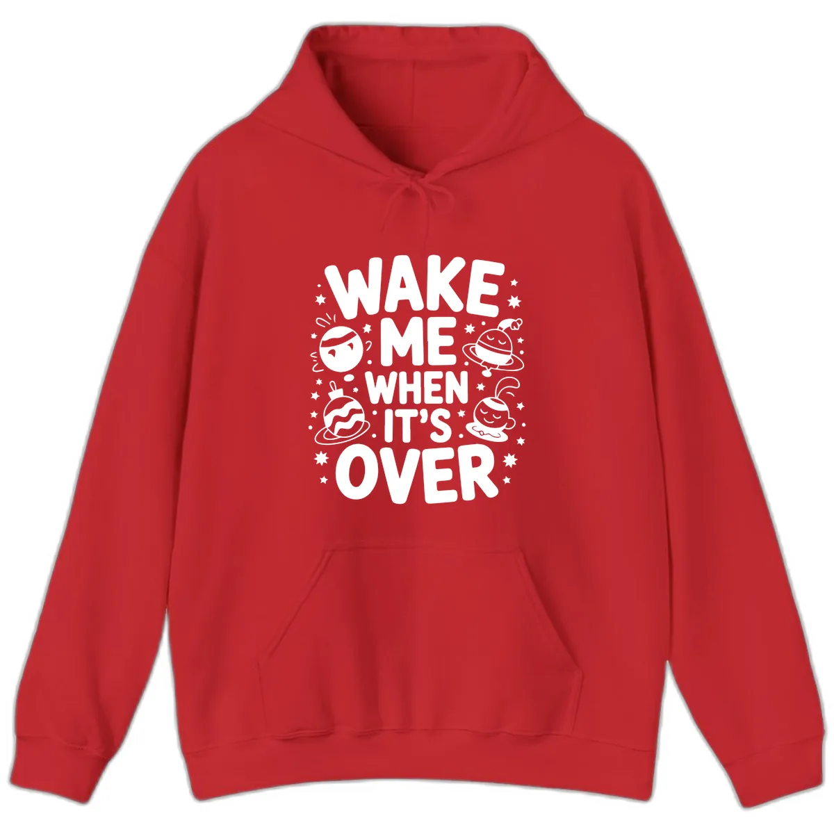 Wake Me When It's Over Christmas Graphic Hoodie in Red