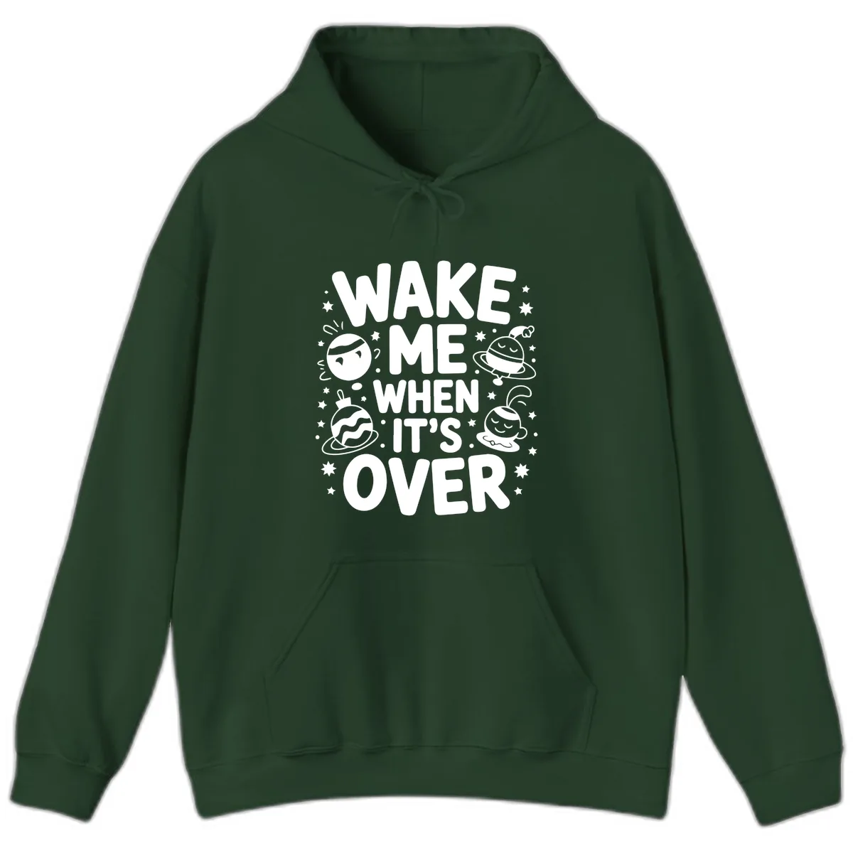 Wake Me When It's Over Christmas Graphic Hoodie in Forest Green