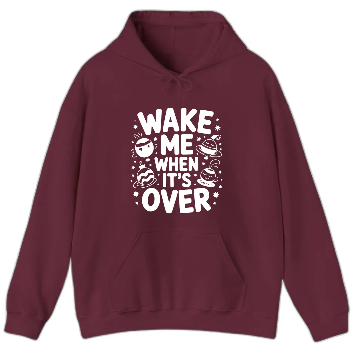Wake Me When It's Over Christmas Graphic Hoodie in Maroon