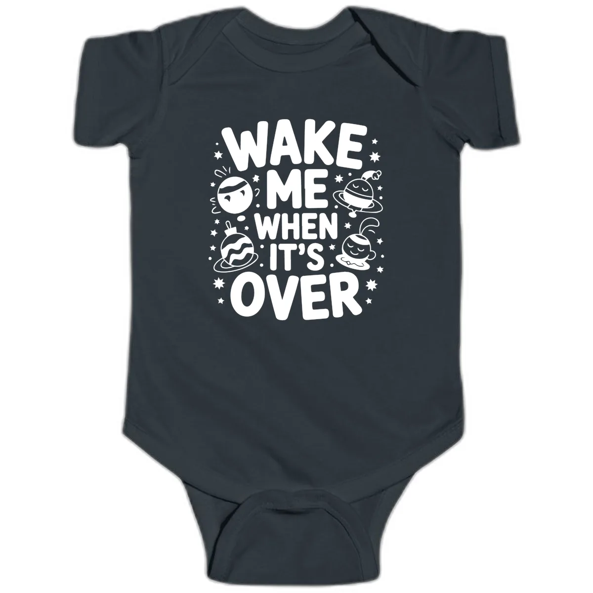 Wake Me When It's Over Christmas Graphic Baby Onesie in Black