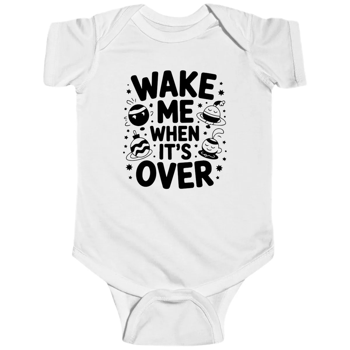 Wake Me When It's Over Christmas Graphic Baby Onesie in White