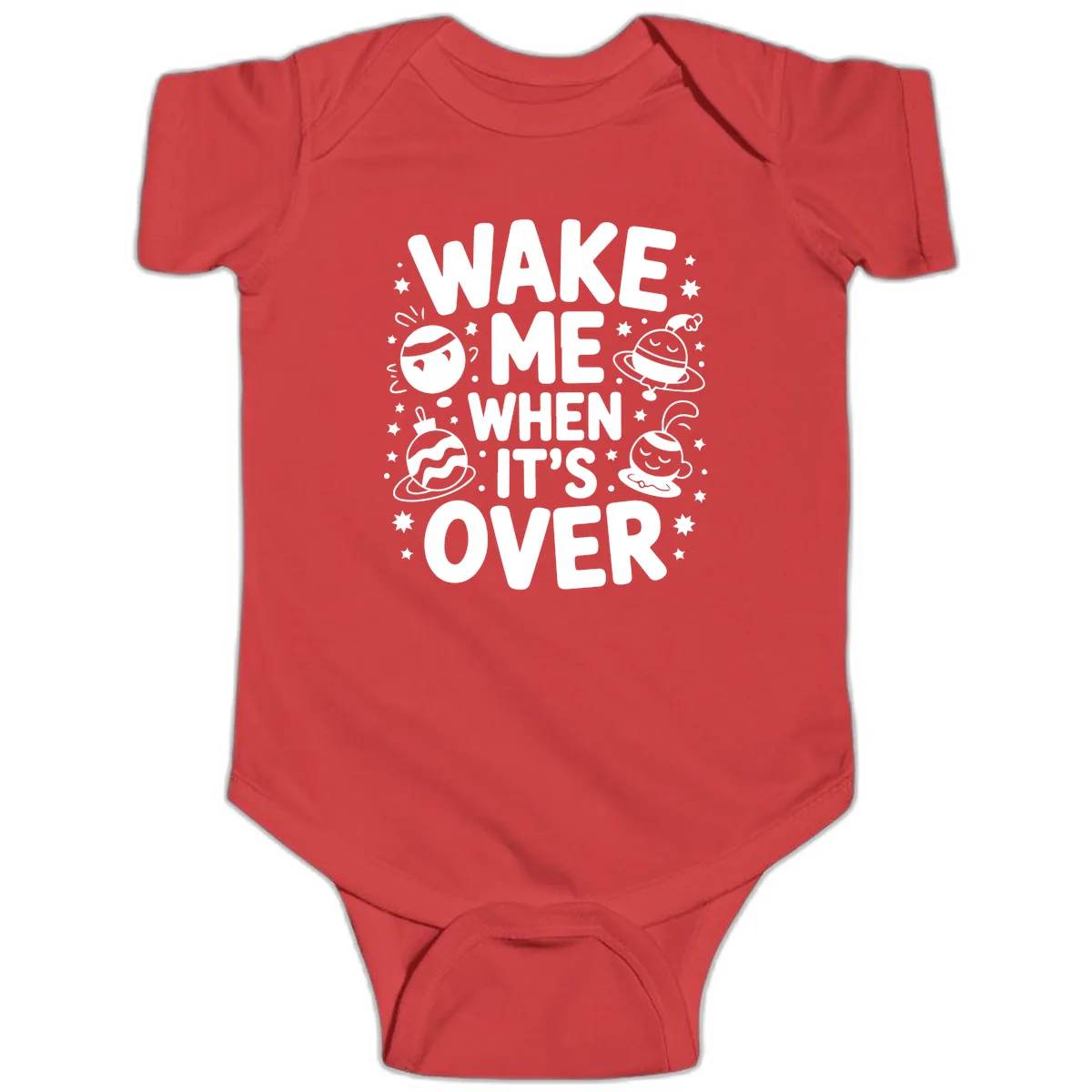 Wake Me When It's Over Christmas Graphic Baby Onesie in Red