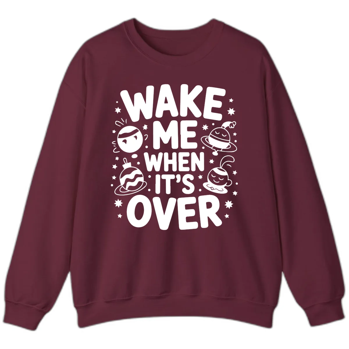 Wake Me When It's Over Christmas Graphic Sweatshirt in Maroon