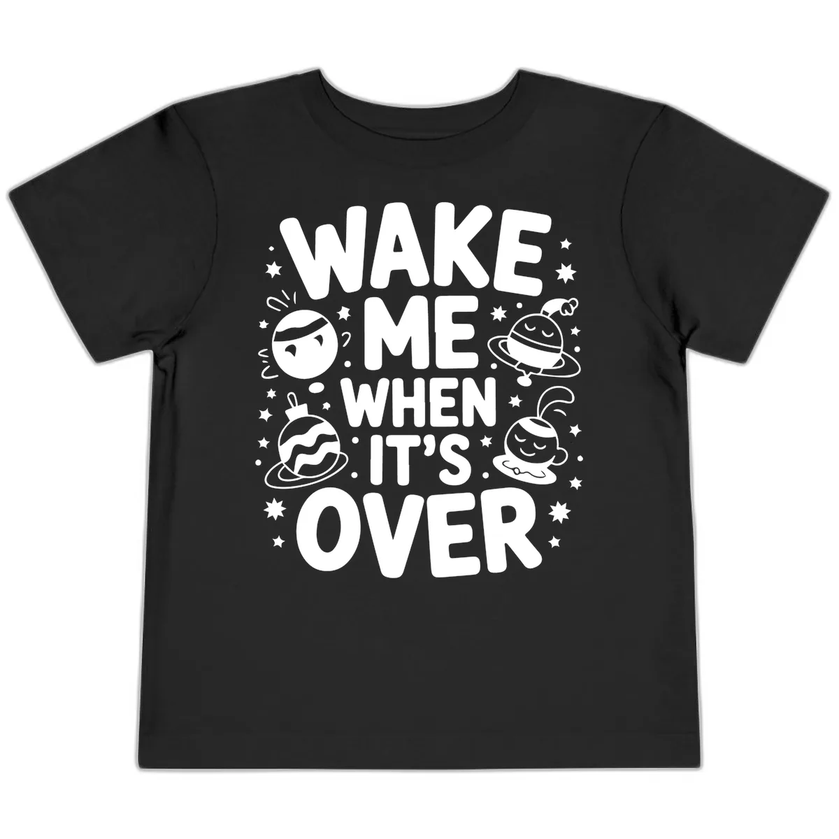 Wake Me When It's Over Christmas Graphic Toddler T-Shirt in Black