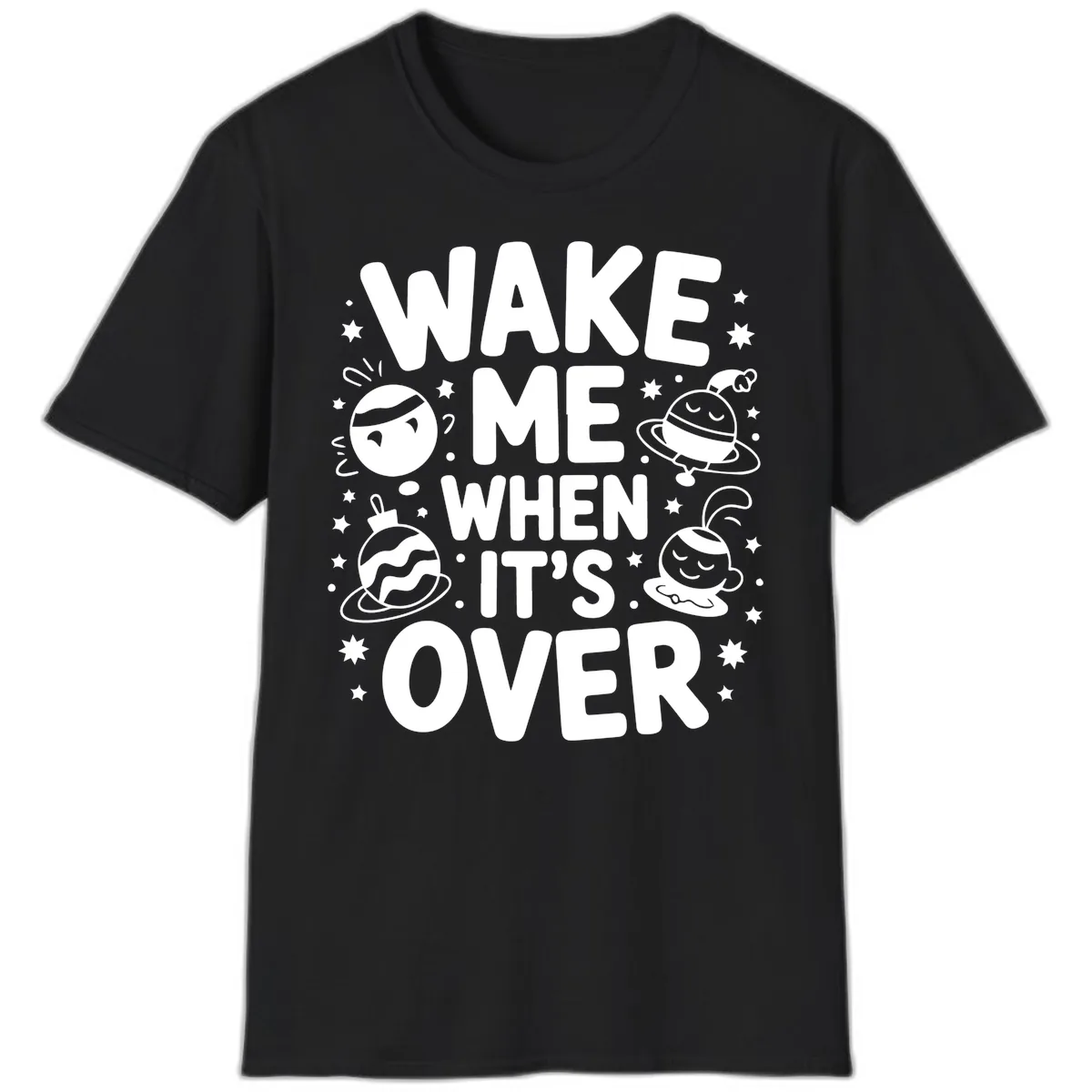 Wake Me When It's Over Christmas Graphic T-Shirt in Black