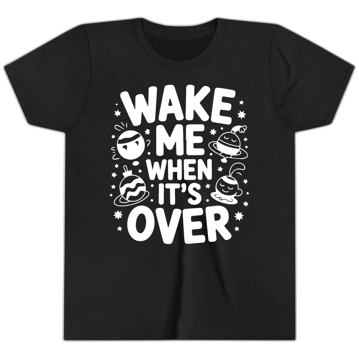Wake Me When It's Over Christmas Graphic Youth T-Shirt in Black