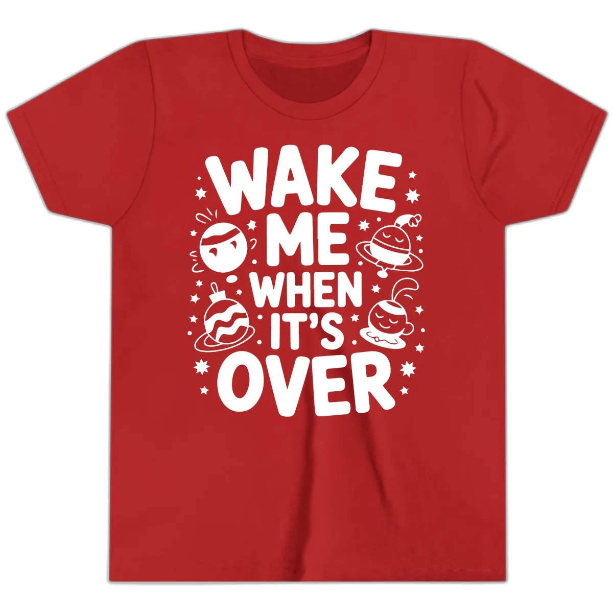 Wake Me When It's Over Christmas Graphic Youth T-Shirt in Red