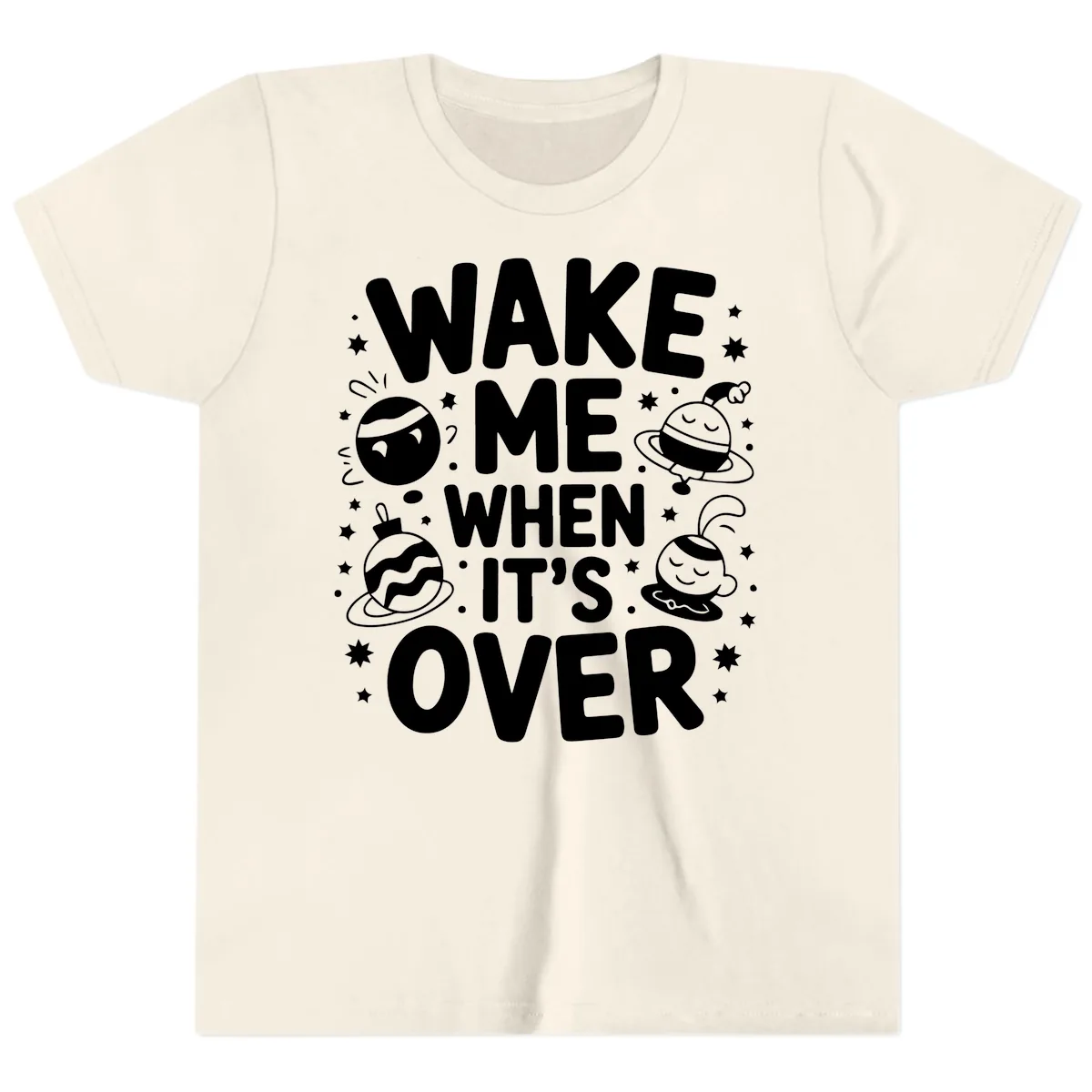 Wake Me When It's Over Christmas Graphic Youth T-Shirt in Natural