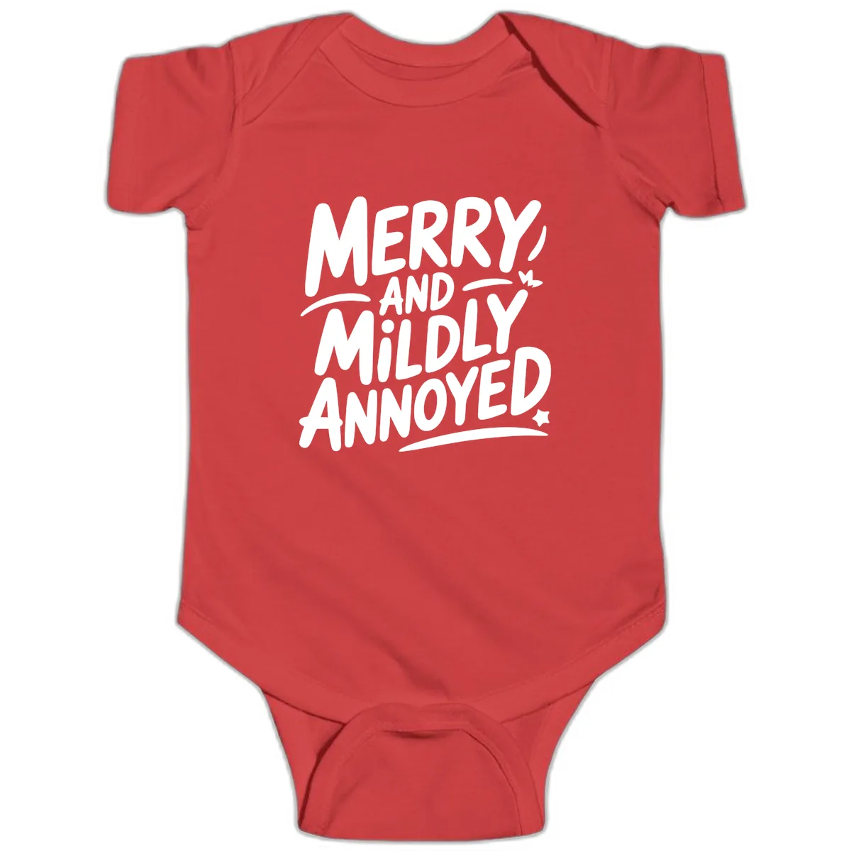Merry And Mildly Annoyed Typography Baby Onesie in Red
